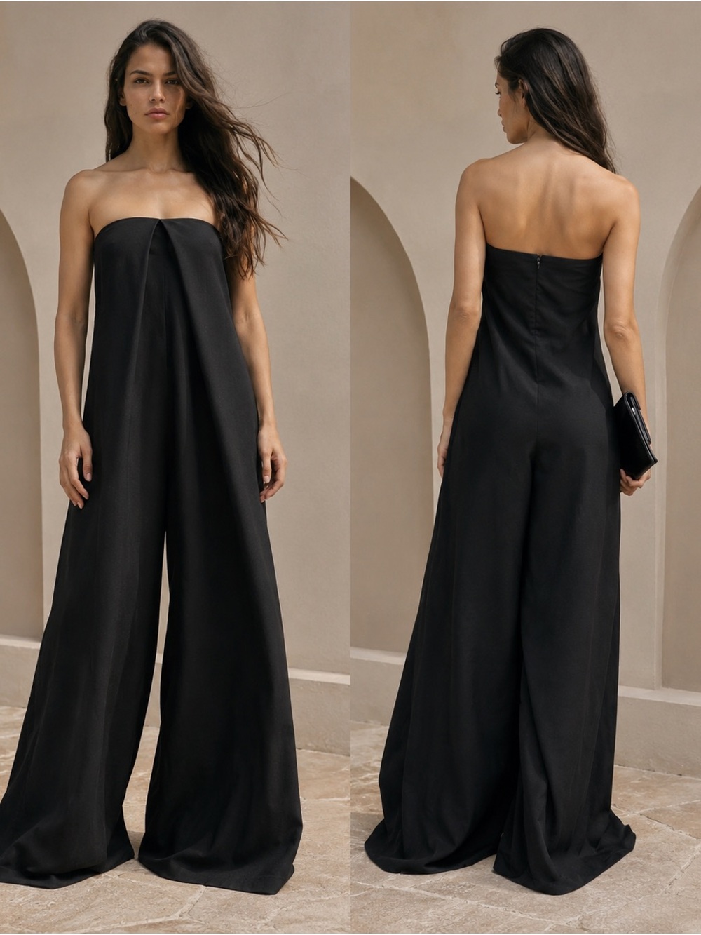 Zara Black Strapless Wide-Leg Jumpsuit